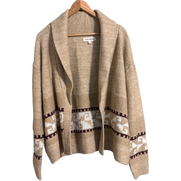 Lucky Brand Women's Beige Southwestern Aztec Shawl Collar Cardigan Size L - Picture 2 of 7